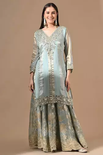 Fascinatingblue sharara set with gotta & mirror work
