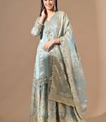 Fascinatingblue sharara set with gotta & mirror work