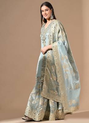 Fascinatingblue sharara set with gotta & mirror work 4
