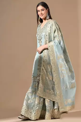 Fascinatingblue sharara set with gotta & mirror work