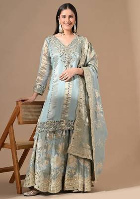Fascinatingblue sharara set with gotta & mirror work 5