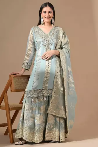 Fascinatingblue sharara set with gotta & mirror work