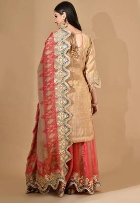 Golden & pink sharara set with zardozi & mirror work 2
