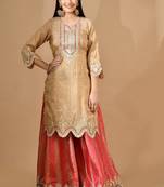 Golden & pink sharara set with zardozi & mirror work