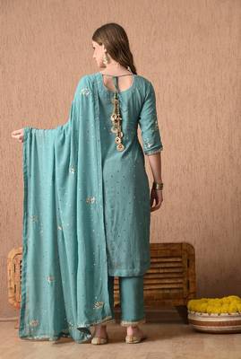 Enchanting blueish grey kurta set with mukaish work 2