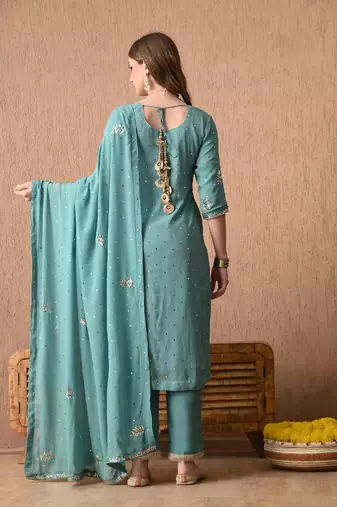 Enchanting blueish grey kurta set with mukaish work