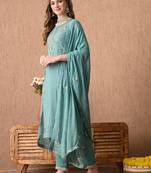 Enchanting blueish grey kurta set with mukaish work