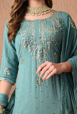 Enchanting blueish grey kurta set with mukaish work 4