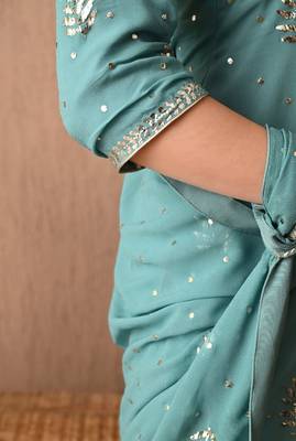 Enchanting blueish grey kurta set with mukaish work 5