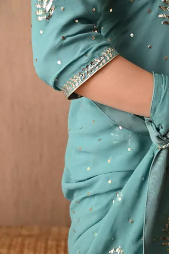 Enchanting blueish grey kurta set with mukaish work