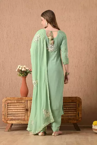 light green kurta set with mukaish pearl zardozi and sequins work