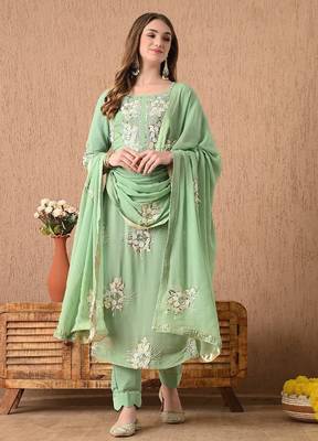 light green kurta set with mukaish pearl zardozi and sequins work 1