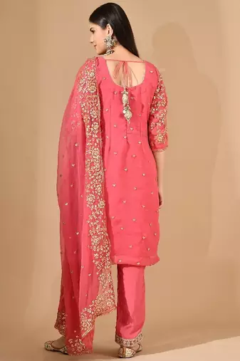 pink chiffon kurta set with gotta work