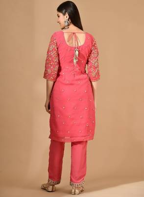 pink chiffon kurta set with gotta work 3