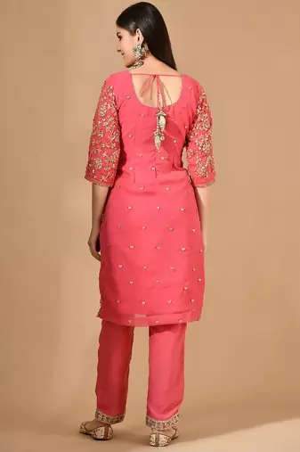 pink chiffon kurta set with gotta work
