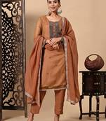 Greenish brown hue kurta set with zardozi cutdana and pearl work