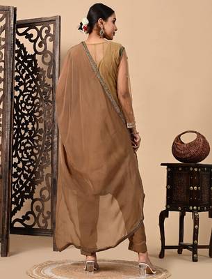Greenish brown kurta set with zardozi dabka sequins and pearl work 2