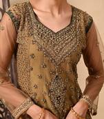 Greenish brown kurta set with zardozi dabka sequins and pearl work