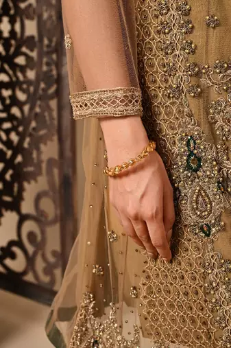 Greenish brown kurta set with zardozi dabka sequins and pearl work