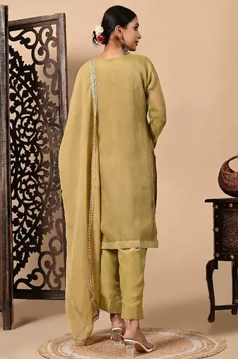 Mehndi green kurta set with  zardozi dabka and sequins work