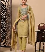 Mehndi green kurta set with  zardozi dabka and sequins work