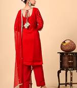 Red kurta set with gotta applique zardozi and sequins work