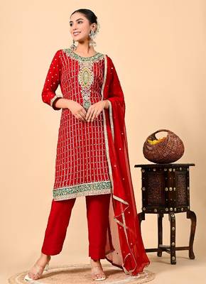 Red kurta set with gotta applique zardozi and sequins work 2