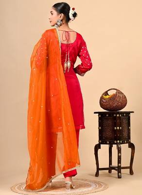  reddish orange kurta set with gotta thread zardozi and dabka work 2