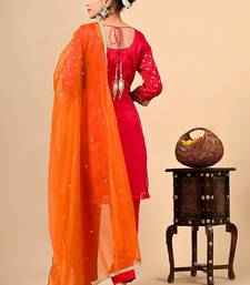reddish orange kurta set with gotta thread zardozi and dabka work