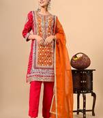  reddish orange kurta set with gotta thread zardozi and dabka work