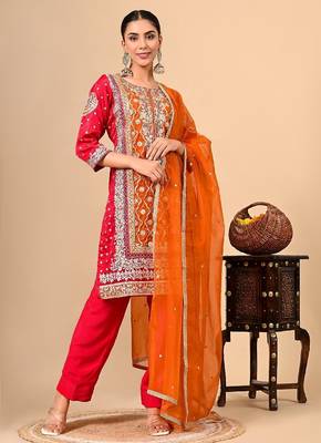  reddish orange kurta set with gotta thread zardozi and dabka work 3