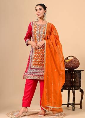  reddish orange kurta set with gotta thread zardozi and dabka work 4