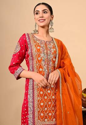  reddish orange kurta set with gotta thread zardozi and dabka work 5