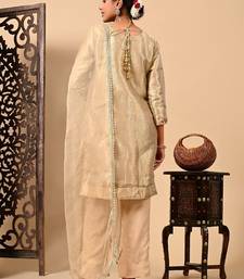 Golden kurta set with zardozi dabka pearl and organza applique work