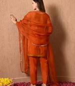 Dark orange kurta set with gotta thread dabka and zardozi