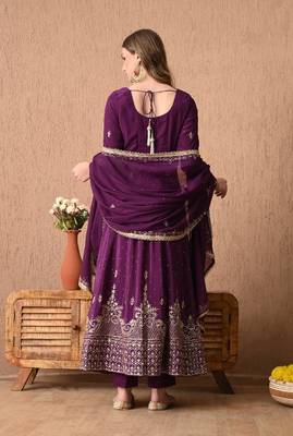 Mesmerising wine anarkali set with zardozi and sequins work 1