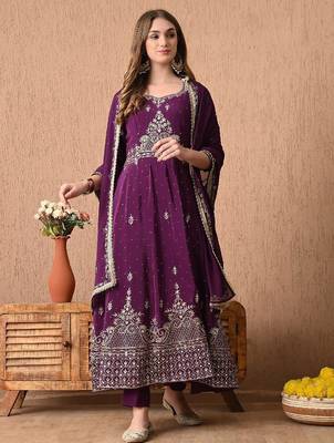 Mesmerising wine anarkali set with zardozi and sequins work 2