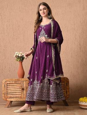 Mesmerising wine anarkali set with zardozi and sequins work 3