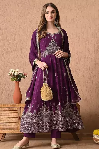 Mesmerising wine anarkali set with zardozi and sequins work