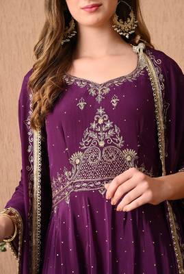 Mesmerising wine anarkali set with zardozi and sequins work 5