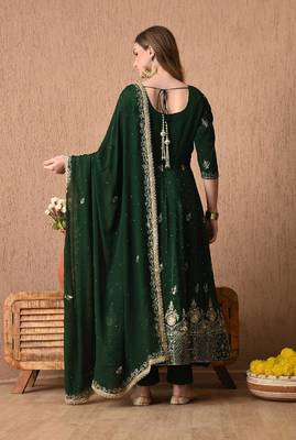 Stunning bottle green anarkali set with zardozi and sequins work 2