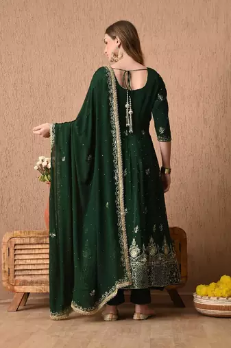 Stunning bottle green anarkali set with zardozi and sequins work