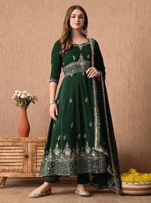 Stunning bottle green anarkali set with zardozi and sequins work 1