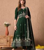 Stunning bottle green anarkali set with zardozi and sequins work