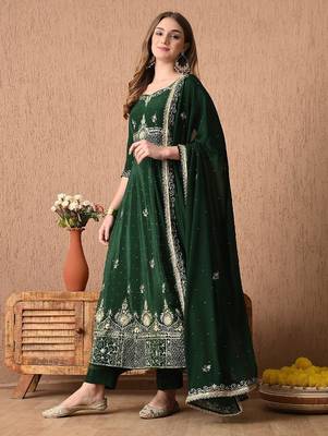 Stunning bottle green anarkali set with zardozi and sequins work 3