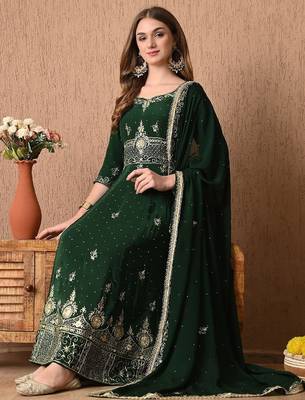 Stunning bottle green anarkali set with zardozi and sequins work 4