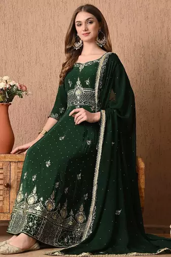 Stunning bottle green anarkali set with zardozi and sequins work