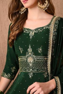 Stunning bottle green anarkali set with zardozi and sequins work 5