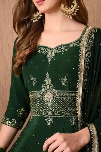 Stunning bottle green anarkali set with zardozi and sequins work