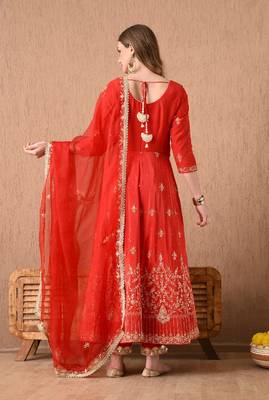 red anarkali set with zardozi and sequins work 2